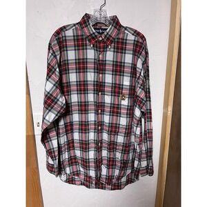 Ralph Lauren Men's L Plaid Button Down Shirt Crest Logo Long Sleeve 100% Cotton
